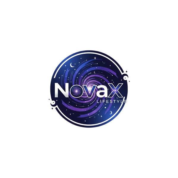 Novax Lifestyle logo with a cosmic design on a white background